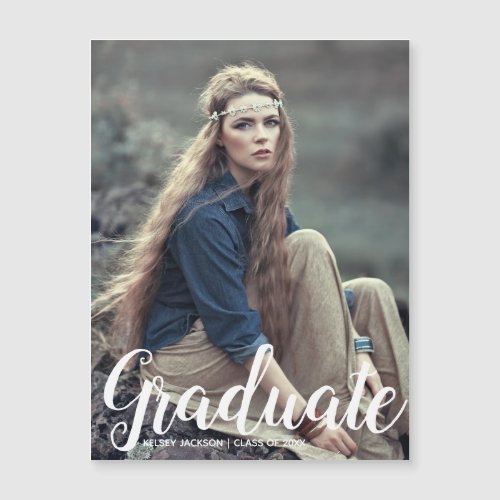 Beautiful White Script Chic Graduate Photo Magnet