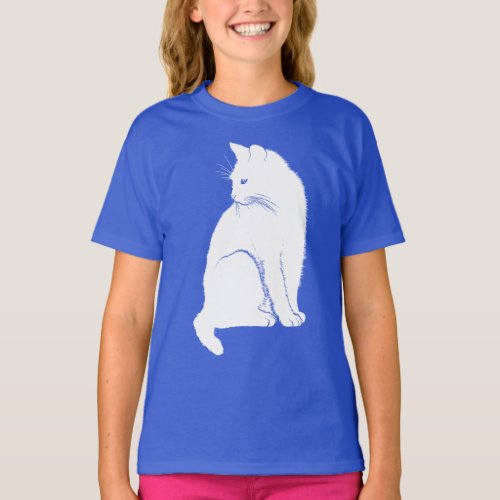 Beautiful White Sitting Cat Kids Tee