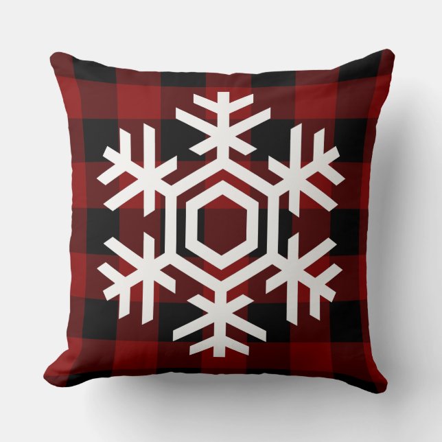 Beautiful white snowflake Christmas Buffalo plaid Throw Pillow (Front)