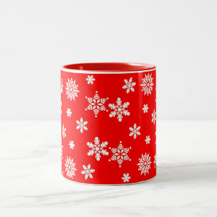 Beautiful White snowflakes on Red Two-Tone Coffee Mug