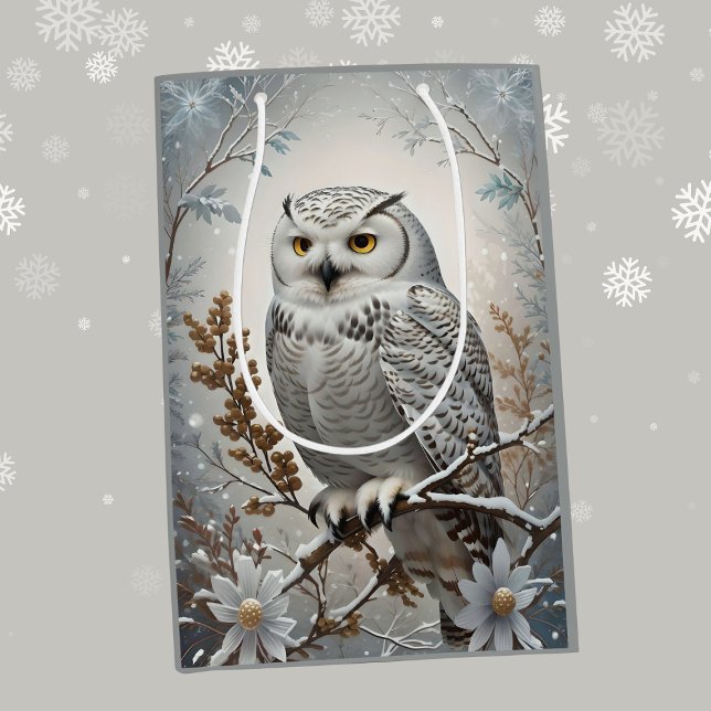 Beautiful White Snowy Owl Winter Theme Medium Gift Bag (Creator Uploaded)