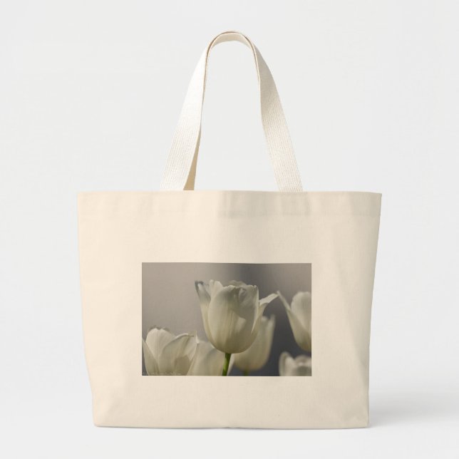 Beautiful White Spring Tulips Large Tote Bag (Front)