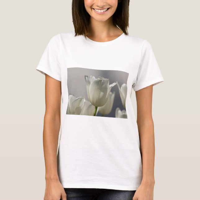 Beautiful White Spring Tulips T-Shirt (Front)