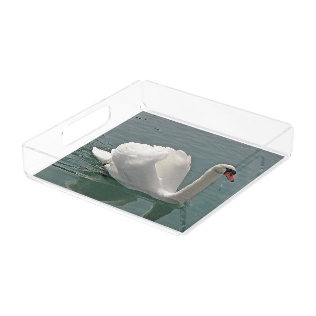 Beautiful white swan acrylic tray (Angled)