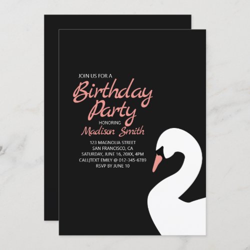 Beautiful White Swan Birthday Invitation
