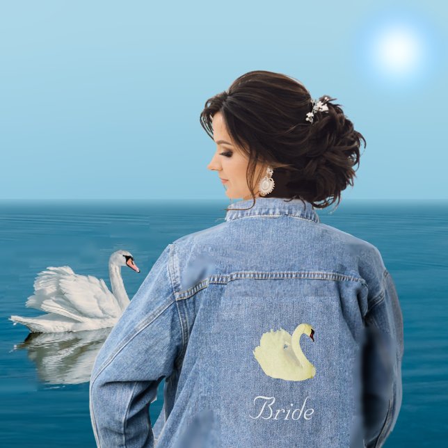 Beautiful White Swan Bride Denim Jacket (Creator Uploaded)