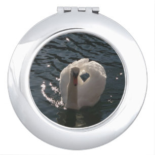 Beautiful white swan compact mirror