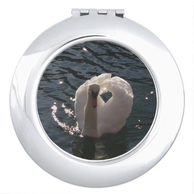 Beautiful white swan compact mirror (Front)