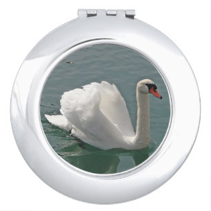Beautiful white swan compact mirror