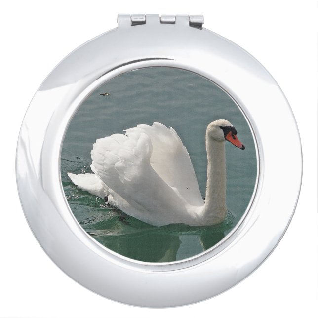 Beautiful white swan compact mirror (Front)