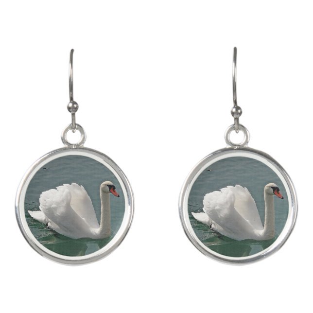 Beautiful white swan earrings (Front)