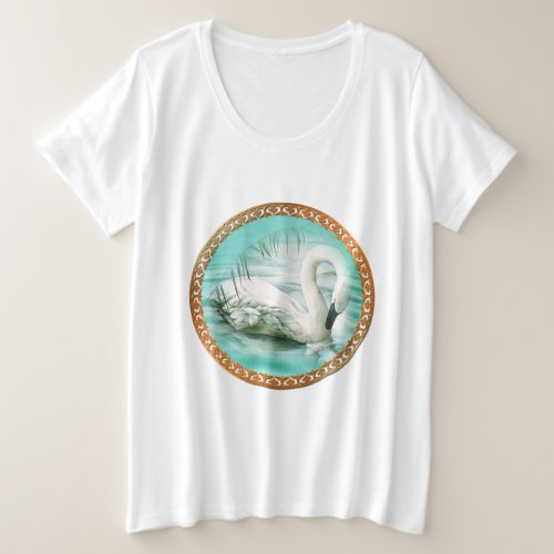 Beautiful white swan in a turquoise blue water plus size T_Shirt