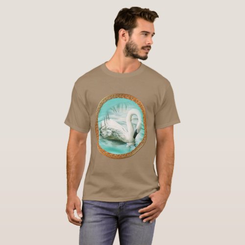 Beautiful white swan in a turquoise blue water T_Shirt