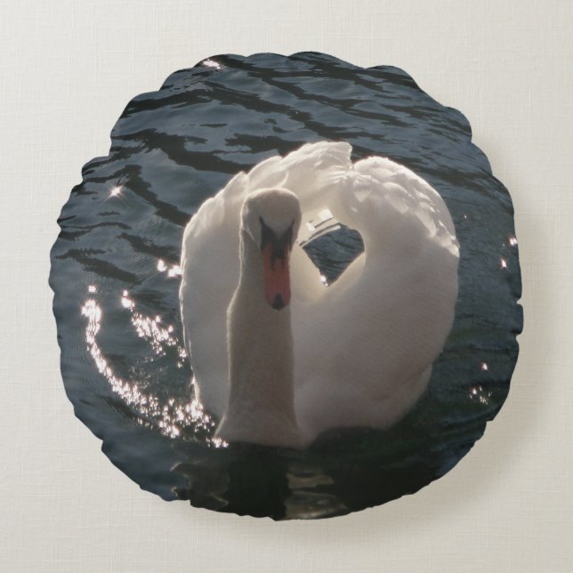 Beautiful white swan keychain round pillow (Front)