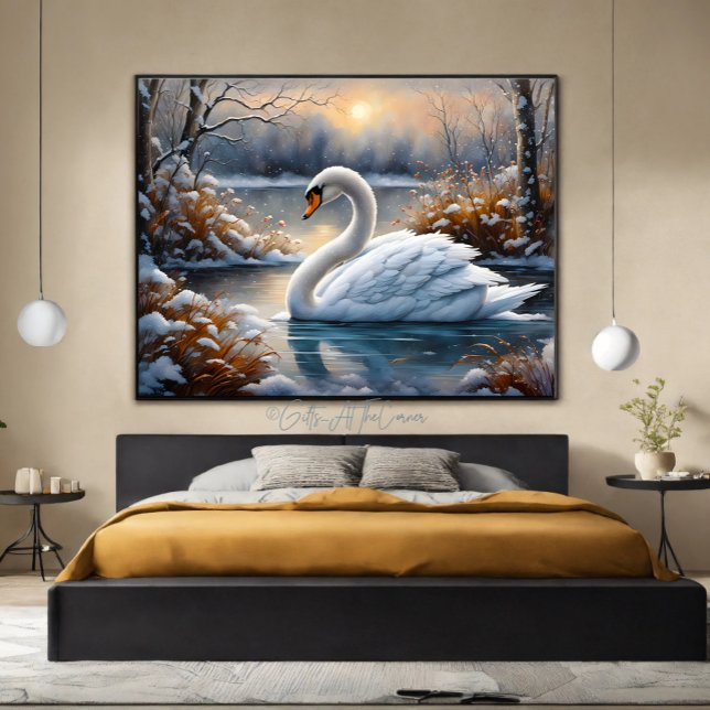 Beautiful White Swan On A Lake Framed Art (Creator Uploaded)