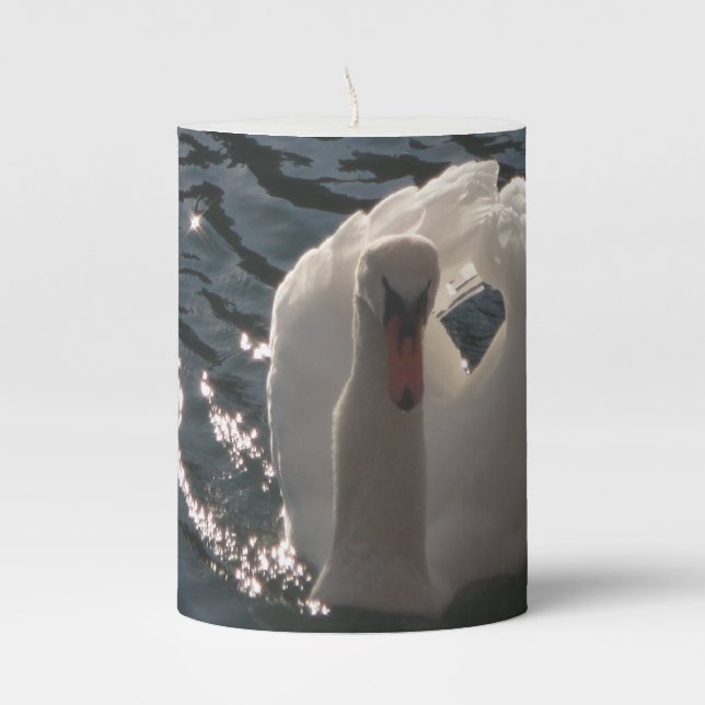 Beautiful white swan pillar candle (Front)