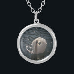 Beautiful white swan silver plated necklace<br><div class="desc">Beautiful,  proud white swan and pretty light reflections in dark water.</div>