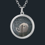 Beautiful white swan silver plated necklace<br><div class="desc">Beautiful,  proud white swan and pretty light reflections in dark water.</div>