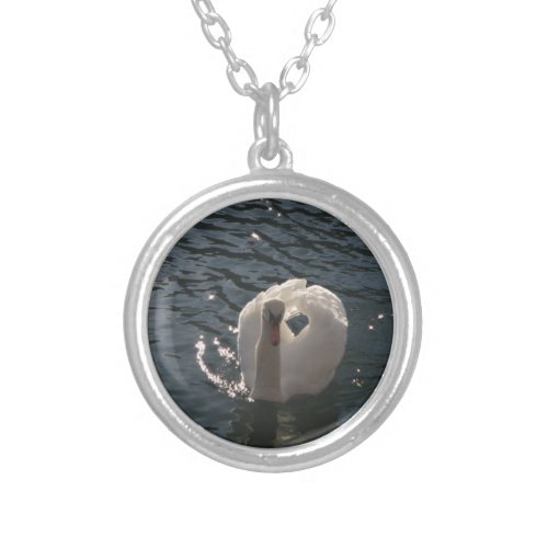 Beautiful white swan silver plated necklace