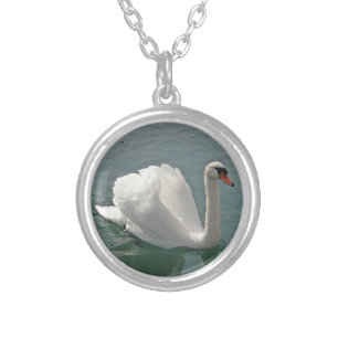 Beautiful white swan silver plated necklace