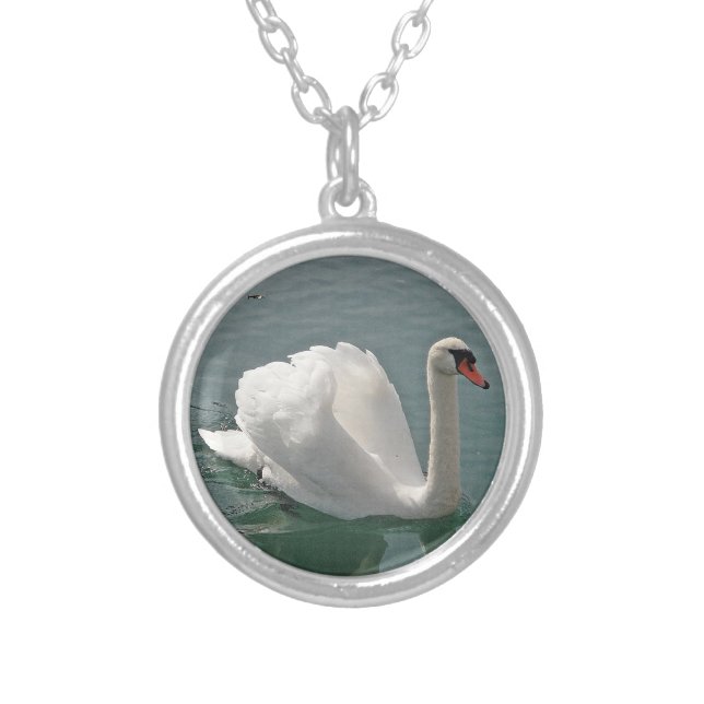 Beautiful white swan silver plated necklace (Front)