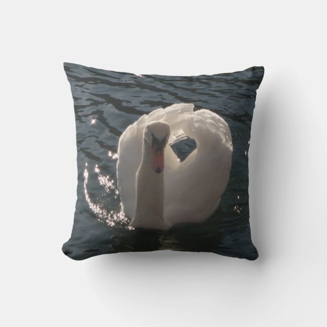 Beautiful white swan throw pillow (Front)