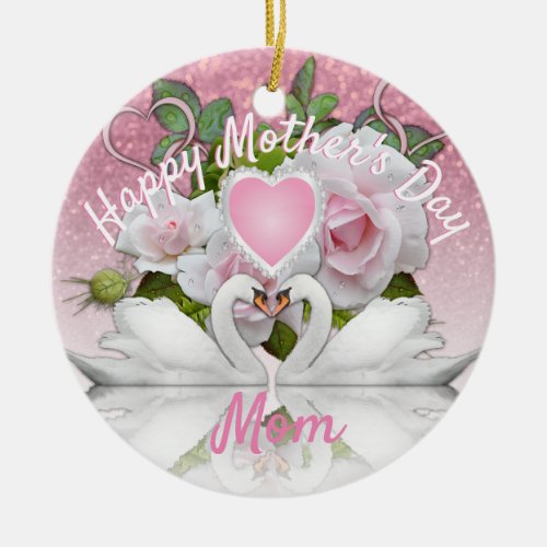 Beautiful White Swans _ Mothers Day Ceramic Ornament
