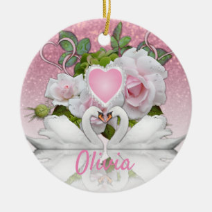Beautiful White Swans - Personalize Ceramic Ornament
