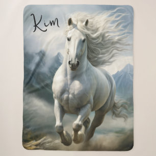 Beautiful White Thoroughbred Horse Sherpa Blanket