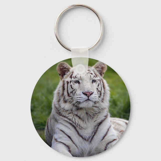Beautiful White Tiger Photo Keychain (Front)