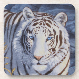 Beautiful White Tiger with Crystal Blue Eyes Beverage Coaster