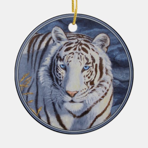 Beautiful White Tiger with Crystal Blue Eyes Ceramic Ornament