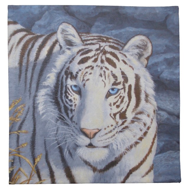Beautiful White Tiger with Crystal Blue Eyes Cloth Napkin (Front)