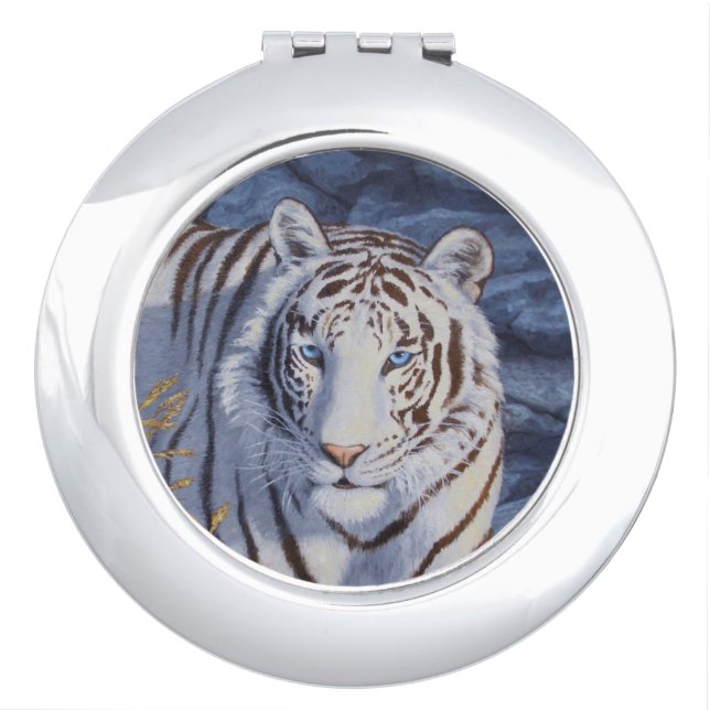 Beautiful White Tiger with Crystal Blue Eyes Compact Mirror (Front)