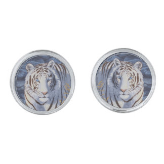 Beautiful White Tiger with Crystal Blue Eyes Cufflinks
