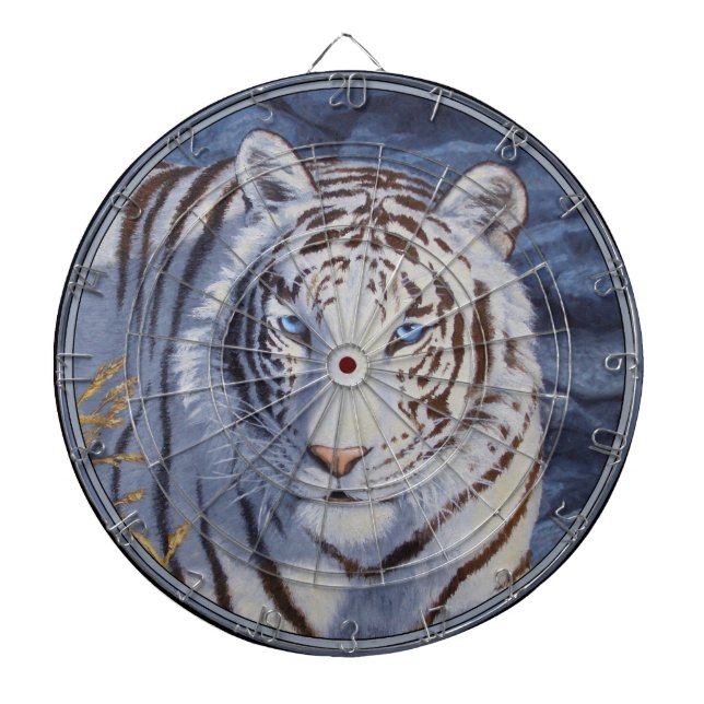 Beautiful White Tiger with Crystal Blue Eyes Dart Board (Front)