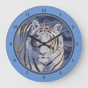 Beautiful White Tiger with Crystal Blue Eyes Large Clock
