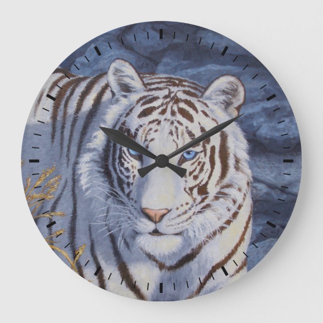 Beautiful White Tiger with Crystal Blue Eyes Large Clock (Front)
