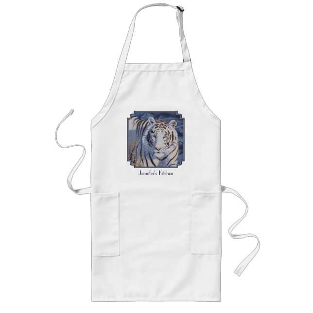 Beautiful White Tiger with Crystal Blue Eyes Long Apron (Front)