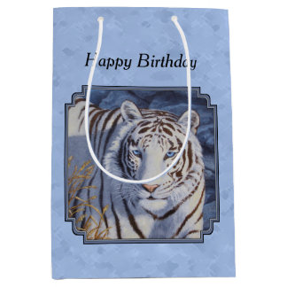 Beautiful White Tiger with Crystal Blue Eyes Medium Gift Bag