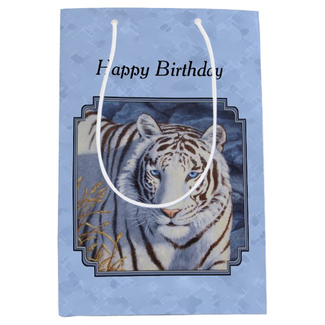 Beautiful White Tiger with Crystal Blue Eyes Medium Gift Bag (Front)