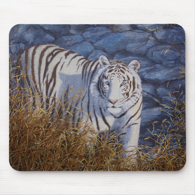 Beautiful White Tiger with Crystal Blue Eyes Mouse Pad (Front)