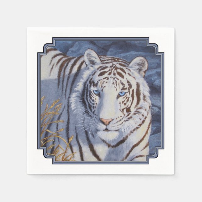 Beautiful White Tiger with Crystal Blue Eyes Napkins (Front)