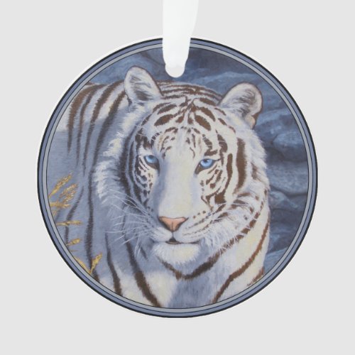 Beautiful White Tiger with Crystal Blue Eyes Ornament
