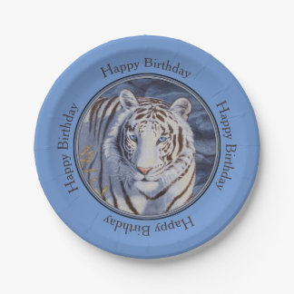 Beautiful White Tiger with Crystal Blue Eyes Paper Plates
