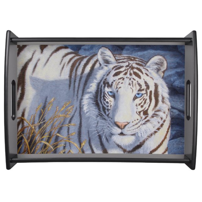 Beautiful White Tiger with Crystal Blue Eyes Serving Tray (Front)