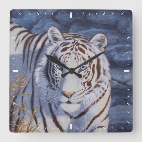 Beautiful White Tiger with Crystal Blue Eyes Square Wall Clock