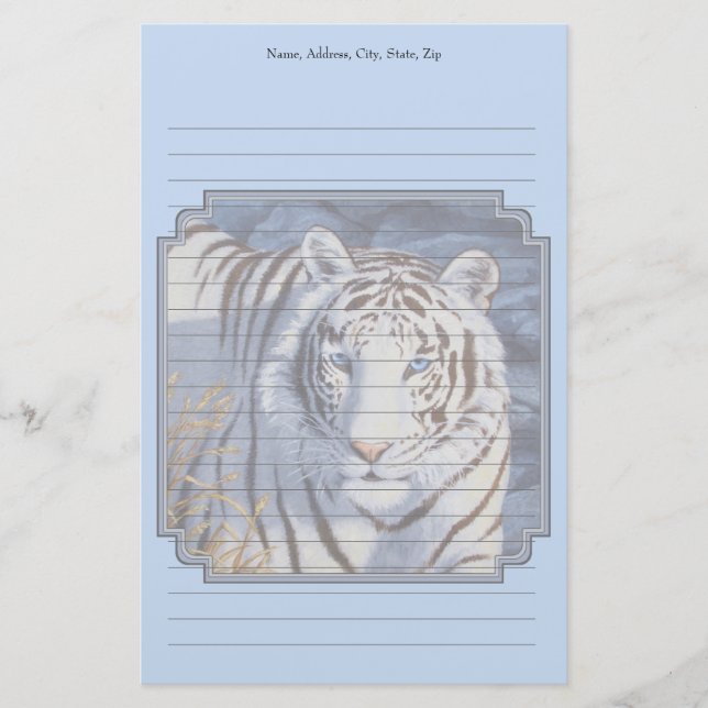 Beautiful White Tiger with Crystal Blue Eyes Stationery (Front)