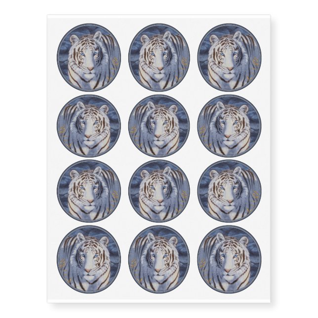 Beautiful White Tiger with Crystal Blue Eyes Temporary Tattoos (Front)