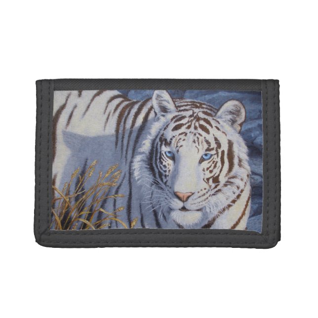 Beautiful White Tiger with Crystal Blue Eyes Tri-fold Wallet (Front)